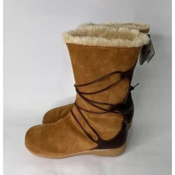 NWT SANTANA Canada Womens 6M Mid Calf Chestnut Brown Suede Boots Lace Waterproof - Picture 2 of 11